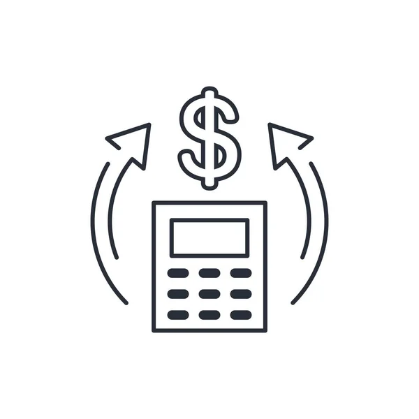 Rekenmachine Dollar Bewegingspijlen Bedrijfsinkomensplanning Vector Lineair Pictogram Geïsoleerd Witte Achtergrond — Stockvector