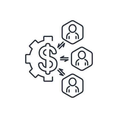 Kâr paylaşımı. Hisse senedi. Hissedarlar. Finansman ve sermaye artırımı. Beyaz arkaplanda izole edilmiş vektör doğrusal illüstrasyon.