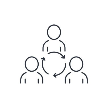 Takım üyeleri. Evrensel çalışanlar. Değişebilirlik. Beyaz arkaplanda izole edilmiş vektör doğrusal simgesi.