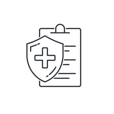 Sağlık belgesi, sigorta. Beyaz arkaplanda izole edilmiş vektör doğrusal simgesi.