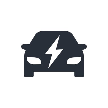 Elektrikli araba. Beyaz arkaplanda vektör simgesi izole edildi.