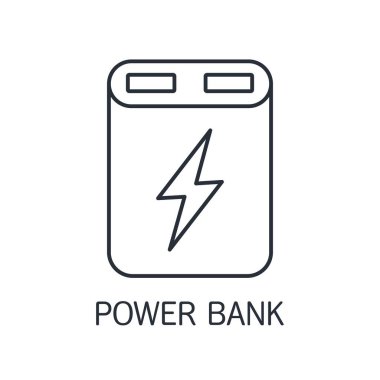 Güç bankası. Beyaz arkaplanda izole edilmiş vektör doğrusal simgesi.