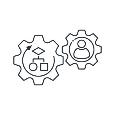 Makine insanı kontrol eder. İnsan davranışlarının ve davranışlarının programlanması. Beyaz arkaplanda izole edilmiş vektör doğrusal simgesi.