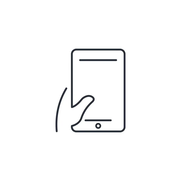 Smartphone Der Hand Mobiltelefon Lineares Vektor Symbol Isoliert Auf Weißem — Stockvektor