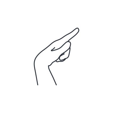 Parmağı uzatılmış bir el. İpucu. Seçmek için işaret, uygula. Beyaz arkaplanda izole edilmiş vektör doğrusal simgesi.