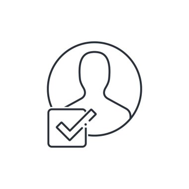 İşaretli kare simgesiyle işaretlenmiş kullanıcı. Beyaz arkaplanda izole edilmiş vektör doğrusal simgesi.