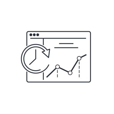  A site with updated, real time analytical information.Vector linear icon illustration isolated on white background.