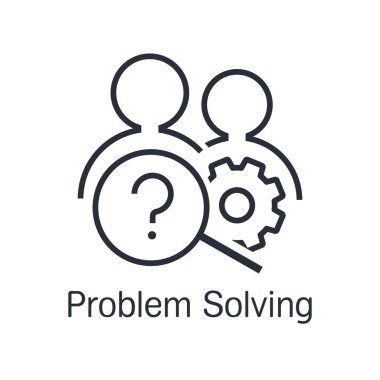 Soruna ortak çözüm. Sorun çözme gösteriliyor. Beyaz arkaplanda izole edilmiş vektör doğrusal çizim.