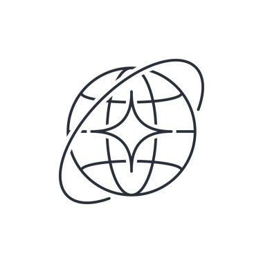 Küresel iletişim ya da ağlar. Uluslararası işlevler, akışlar. Vektör doğrusal simgesi, beyaz arkaplanda izole edilmiş illüstrasyon.