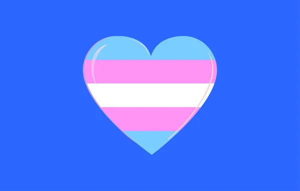 青の背景にトランスジェンダーの誇りコミュニティのハートフラッグ フラットベクトルイラスト 甘いバレンタインのコンセプト — ストックベクタ