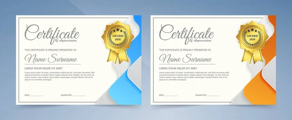 Certificado Prêmio Azul Moderno Laranja —  Vetores de Stock
