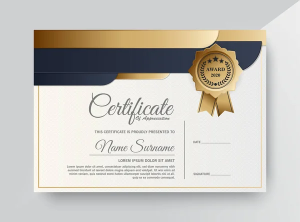 Diseño Plantilla Certificado Negro Dorado Premium — Vector de stock