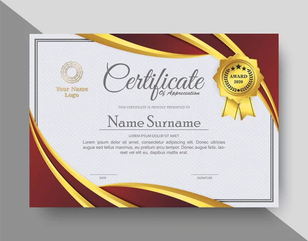 Creative Appreciation Certificate Red Gold — Stock Vector