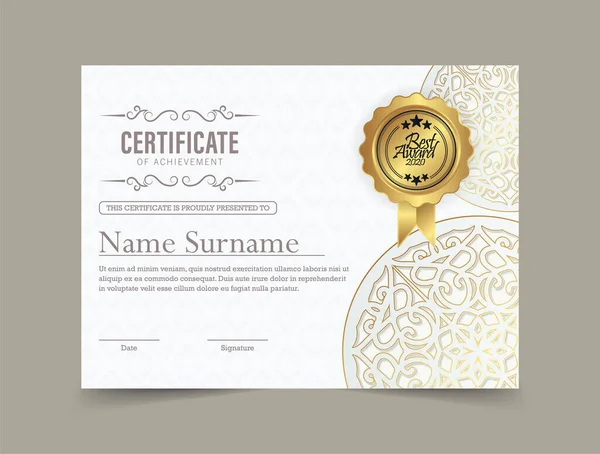 Elegante Certificado Mandala Branco — Vetor de Stock