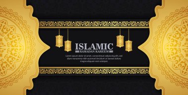 Lüks Ramazan Kareem bayrağı siyah ve altın renginde.