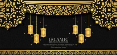 Lüks Ramazan Kareem bayrağı siyah ve altın renginde.