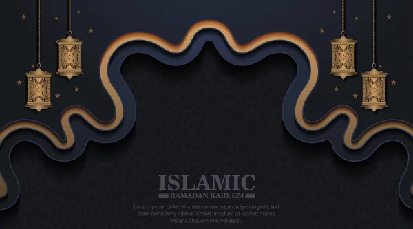 Banner Luxo Ramadan Kareem Estilo Preto Dourado — Vetor de Stock