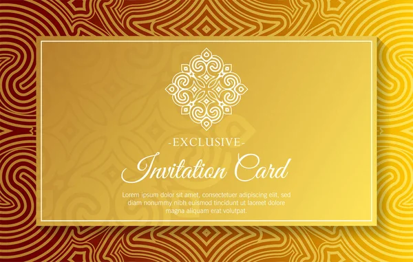 Stile Mandala Carta Invito Oro Lusso — Vettoriale Stock