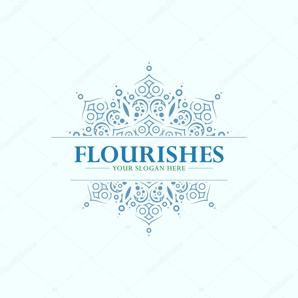 Elegant Blue Ornate Flourish Logo Emblem