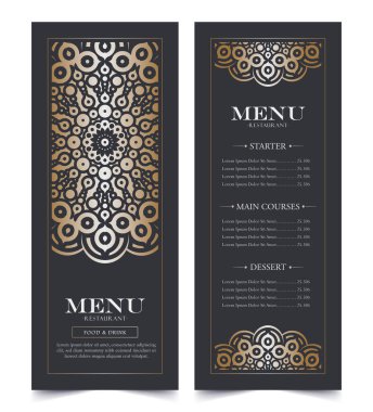 Mandala ve Geometrik Dekorasyonlu Zarif Dekoratif Menü Tasarımı
