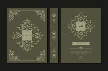 Süslü Kitap Kapağı Tasarımı Dekoratif Çerçeve ve Logo Şablonu