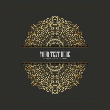 Karışık Mandala Davet ve Etiket Tasarımı ile Süsleme Altın Çerçeve