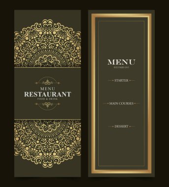 Altın Süslü Mandala Tasarımlı Lüks Vintage Restoran Menüsü Şablonu