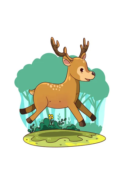Vector Aislado Ilustración Dibujos Animados Lindo Ciervo Saltando Bosque — Archivo Imágenes Vectoriales