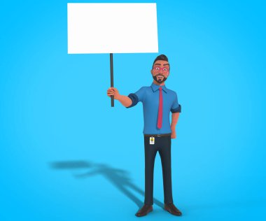 izole vektör çizimleri İş maskotu karakter tasarımı reklam için boş beyaz pankart tutuyor