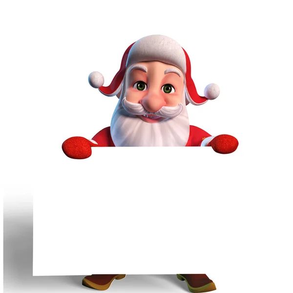 Isolado Vector Cartoon Sana Claus Personagem Ilustração Segurando Banner Branco — Vetor de Stock