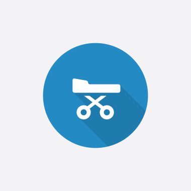 hastane yatağında düz mavi basit simge uzun shado ile