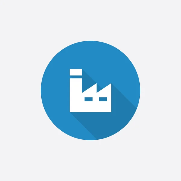 Fabriek platte blauwe eenvoudige pictogram met lange shado — Stockvector
