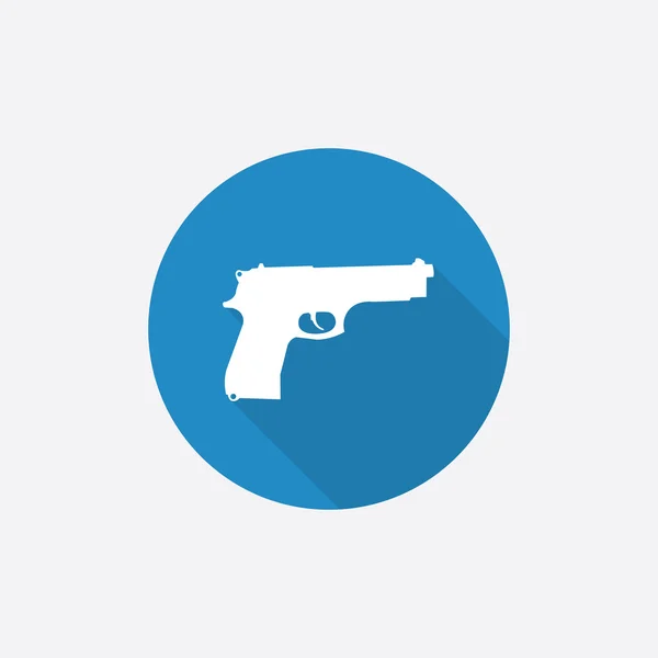 Platte blauwe eenvoudige pictogram pistool met lange shado — Stockvector
