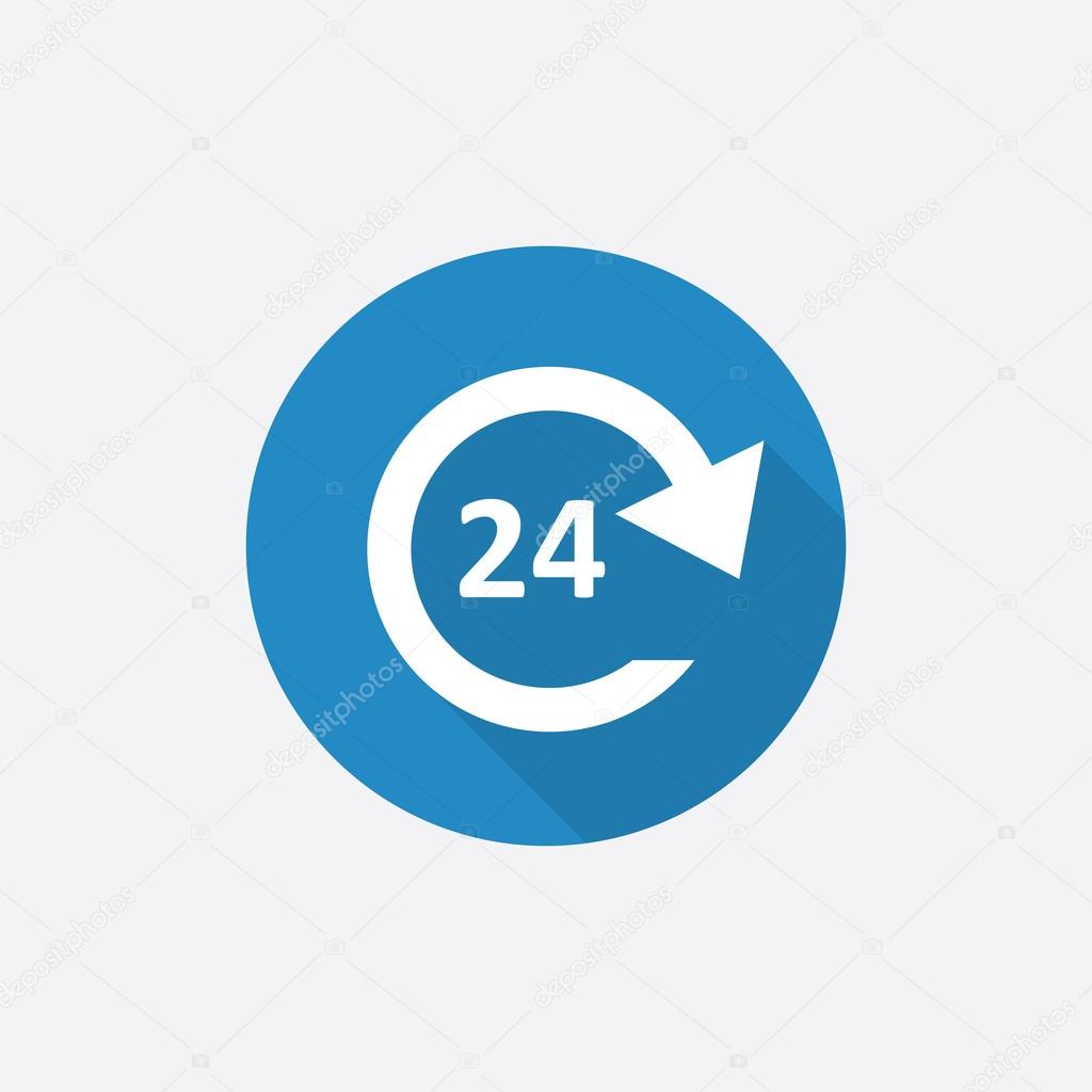 24 hours service Flat Blue Simple Icon with long shado