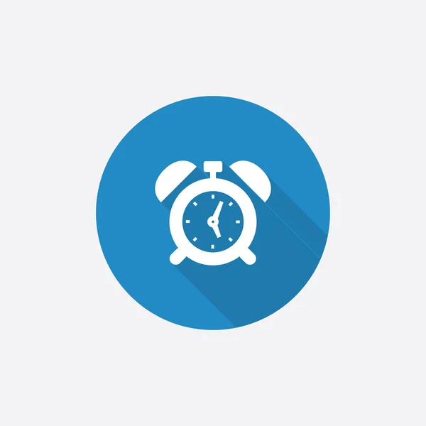 Alarm klok, platte blauwe eenvoudige pictogram met lange shado — Stockvector