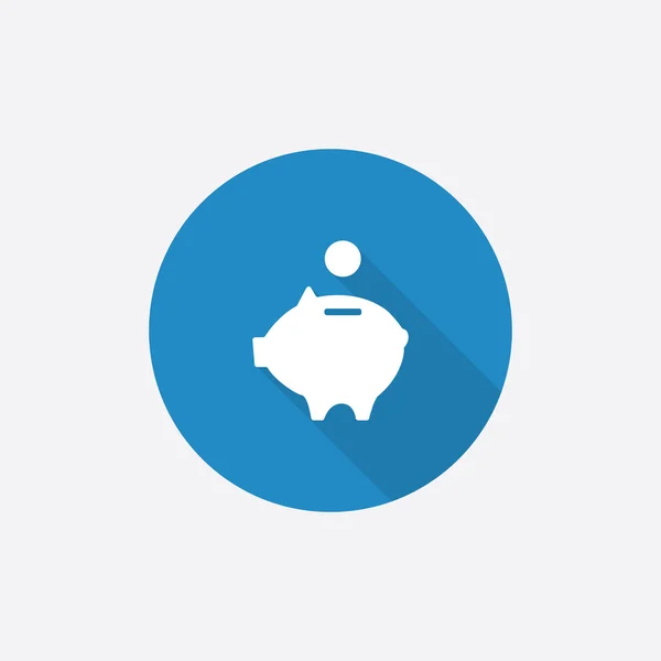 Moneybox piggy platte blauwe eenvoudige pictogram met lange shado — Stockvector