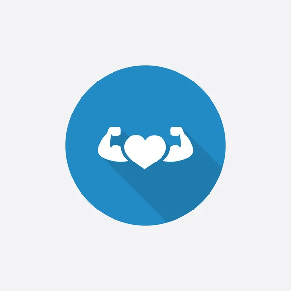 Coeur avec bras musculaires Flat Blue Icône simple avec long shado — Image vectorielle