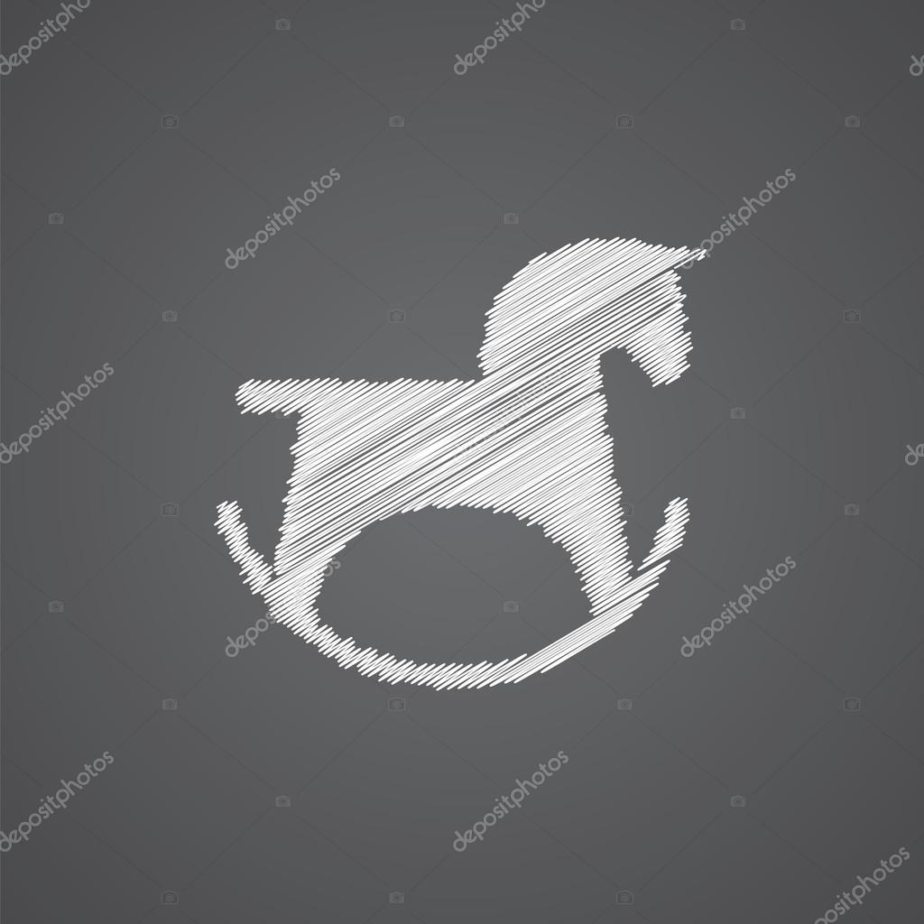 Horse toy sketch logo doodle icon isolated on dark backgroun
