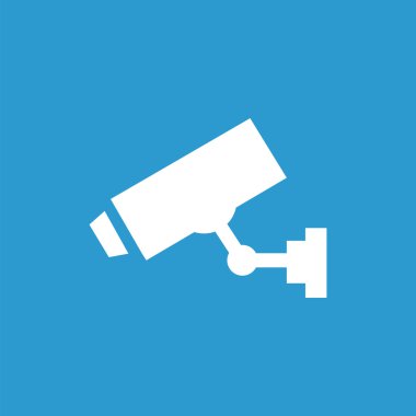 Güvenlik kamera simgesi, mavi arka plan üzerinde beyaz