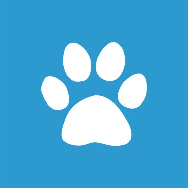 kedi ayak izi simgesi, mavi arka plan üzerinde beyaz