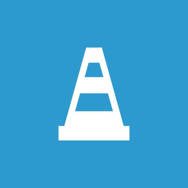 İnşaat koni simgesi, mavi arka plan üzerinde beyaz