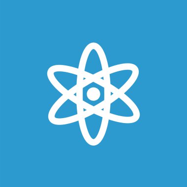 Atom simgesi, mavi arka plan üzerinde beyaz
