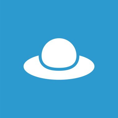 kadın şapkası Icon, mavi arka plan üzerinde beyaz