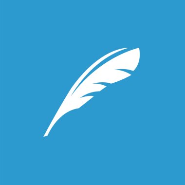 feather icon, white on the blue background