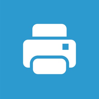 Yazıcı simgesi, mavi arka plan üzerinde beyaz