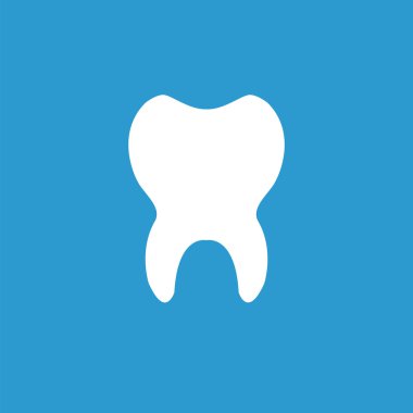 Diş simgesi, mavi arka plan üzerinde beyaz