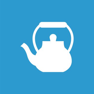 çaydanlık simgesi, mavi arka plan üzerinde beyaz