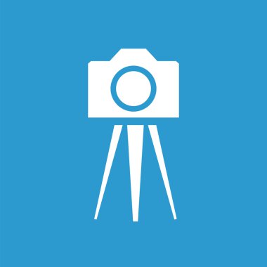 fotoğraf kamera tripod simgesi, mavi arka plan üzerinde beyaz
