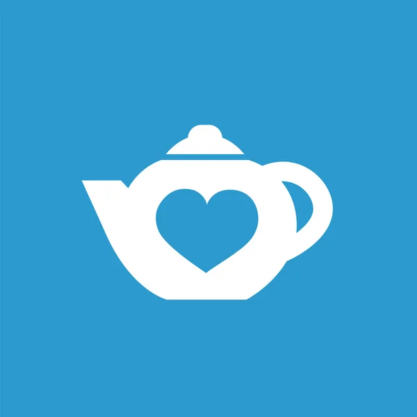 Tekanna med hjärta ikon, vit på blå bakgrund — Stock vektor