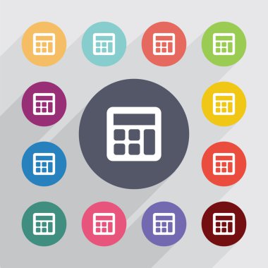 hesap makinesi daire, düz Icons set